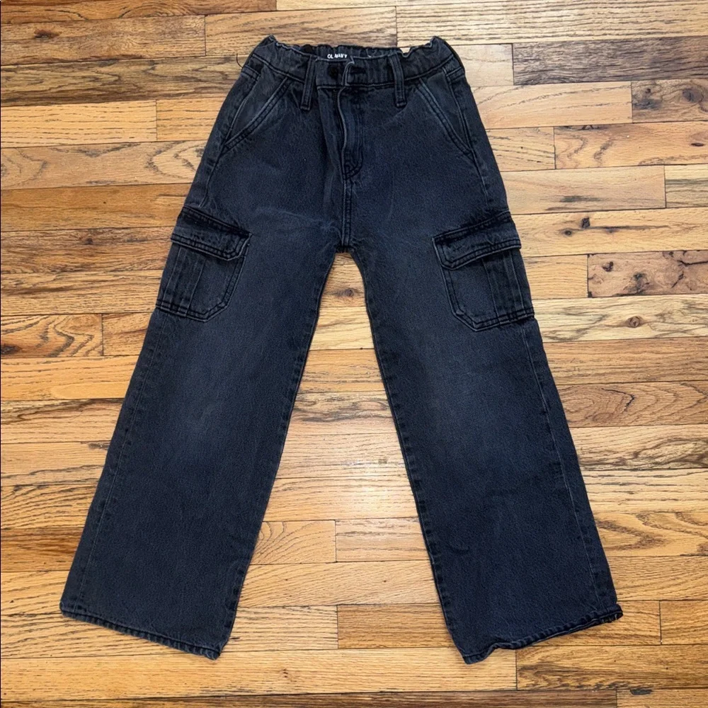 Girls Black Cargo Wide-Leg Pants